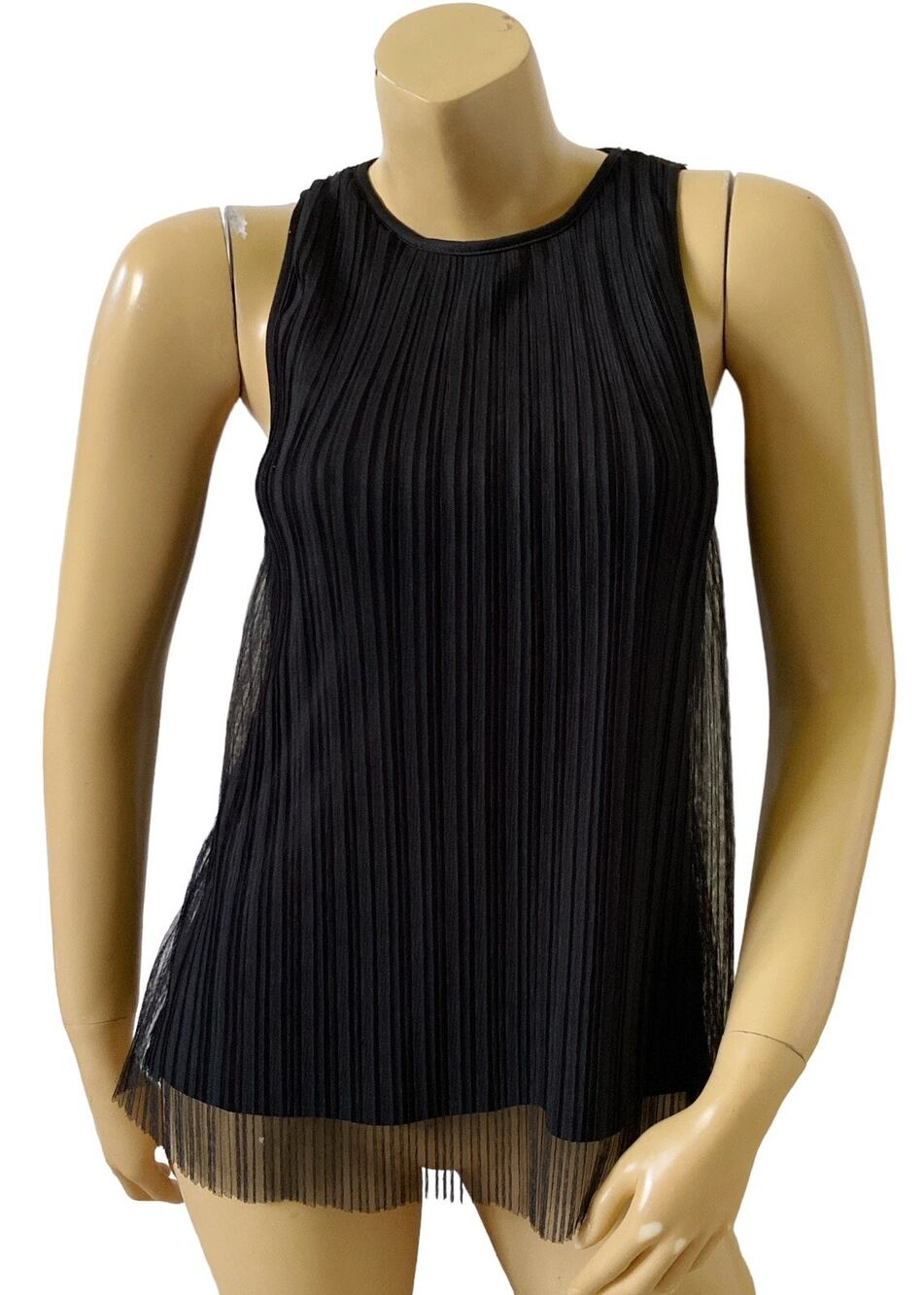 Mimi Chica Tank Top Womens XS Black Pleated Layered Sleeveless Flowy Blouse